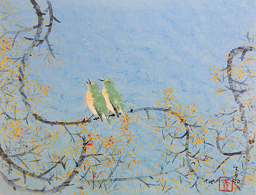日本画 鳥の絵 水彩画 古美術
