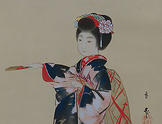 浮世絵や美人画の日本画の掛け軸、面白い掛軸の売却依頼を頂き、滋賀県