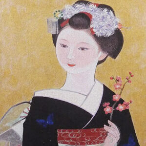 福井県のお客様より骨董品買取で三輪良平の日本画の美人画を買取ました